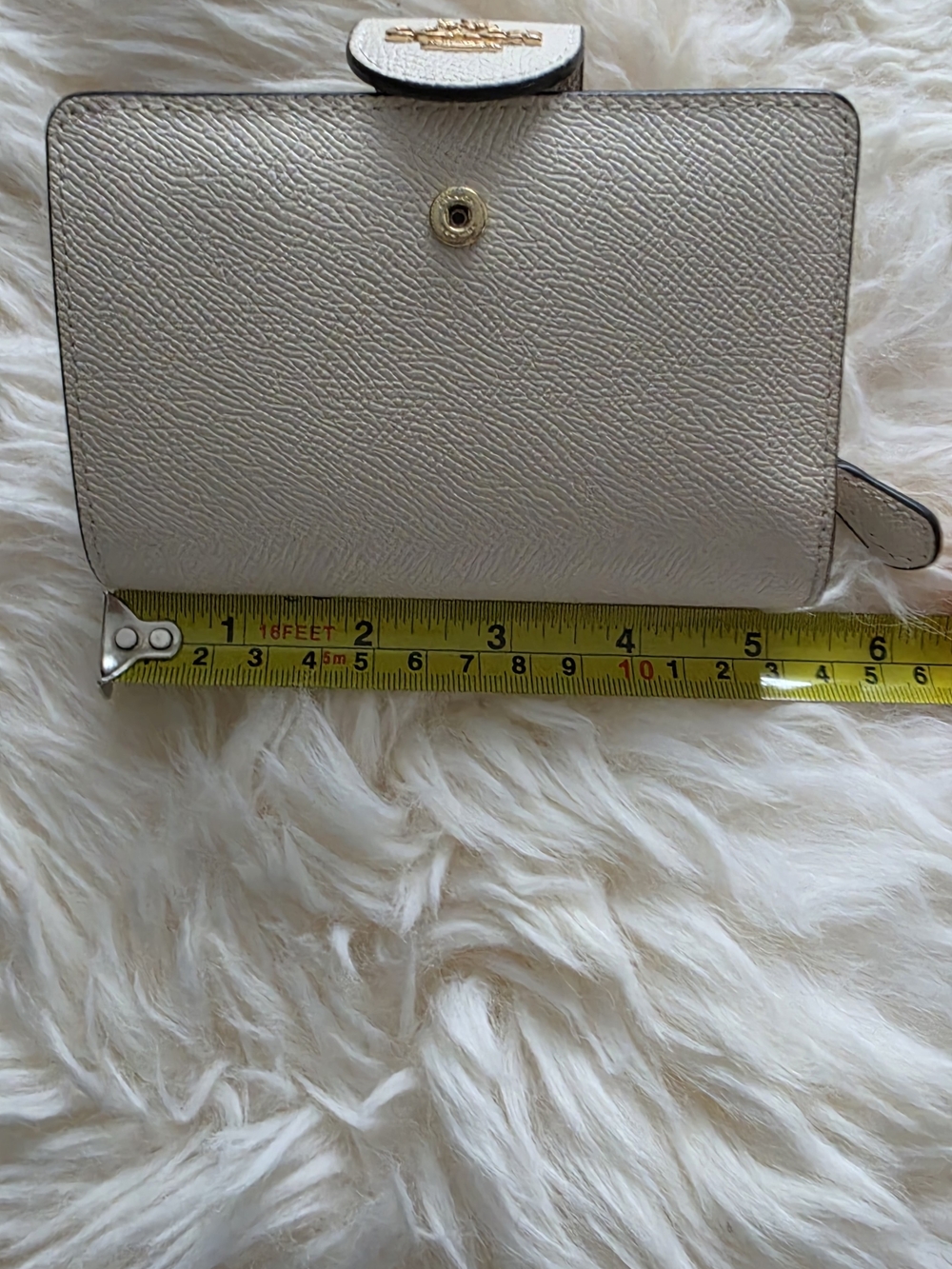 Coach Pebbled Leather Compact Wallet in Cream with Gold Hardware